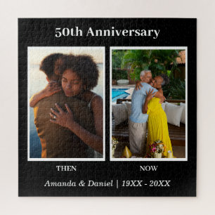 Black and White 2 Photo Collage Anniversary Jigsaw Puzzle