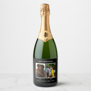 Black and White 2 Photo Collage Anniversary Sparkling Wine Label