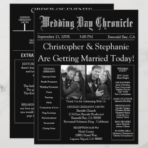 Black and White 2 Photo Newspaper Wedding Program