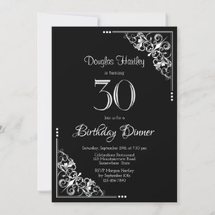 Black and White 30th Birthday Dinner Invitation