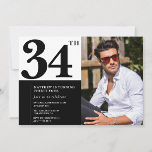 Black and White 34th Birthday Invitations Photo