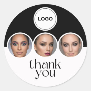 Black And White 3 Photo MUA Logo Thank You Classic Round Sticker