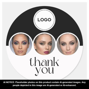 Black And White 3 Photo MUA Logo Thank You Classic Round Sticker