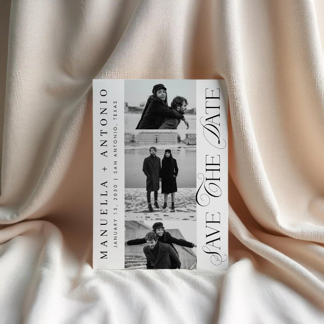 Black and White 3 Photos Modern Script Wedding Save The Date (Creator Uploaded)