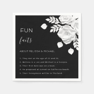Black And White 3D Flowers Fun Facts Wedding Napkin