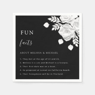 Black And White 3D Flowers Fun Facts Wedding  Napkin