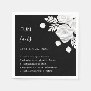 Black And White 3D Flowers Fun Facts Wedding Napkin
