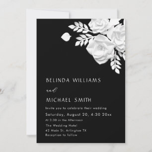 Black And White 3D Flowers Wedding Invitation