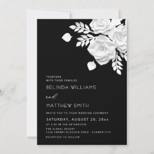 Black And White 3D Flowers Wedding  Invitation