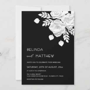 Black And White 3D Flowers Wedding Invitation