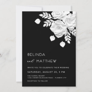 Black And White 3D Flowers Wedding Invitation
