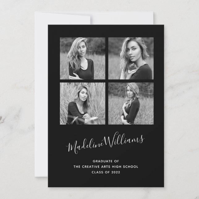 Black and White 4 Photo Graduation Announcement (Front)