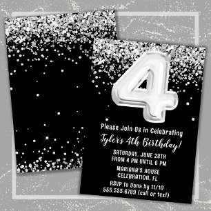 Black and White 4th Birthday Party Invitation