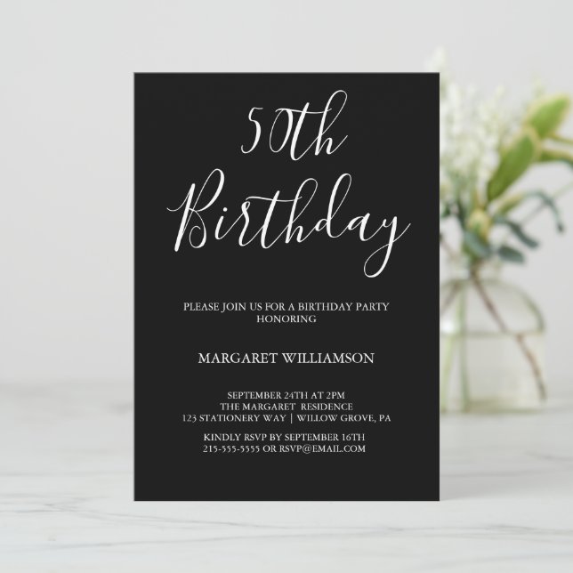 Black and White 50th Birthday  Invitation (Standing Front)