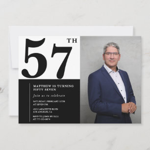 Black and White 57th Birthday Invitations Photo