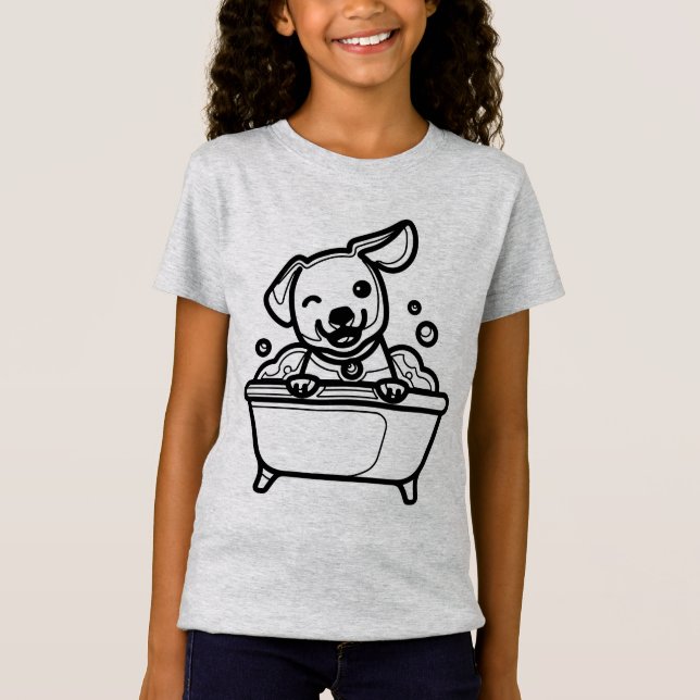 BLACK AND WHITE #58 - Dog bathing T-Shirt (Front)