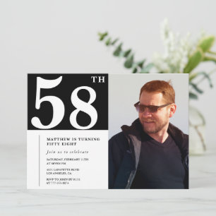 Black and White 58th birthday Invitations Photo