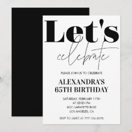 Black and White 65th birthday invitation Modern