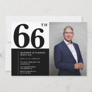 Black and White 66th Birthday Invitations Photo