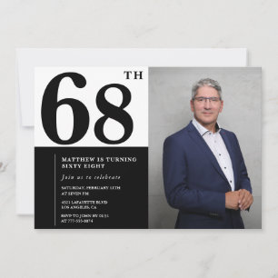 Black and White 68th Birthday Invitations Photo