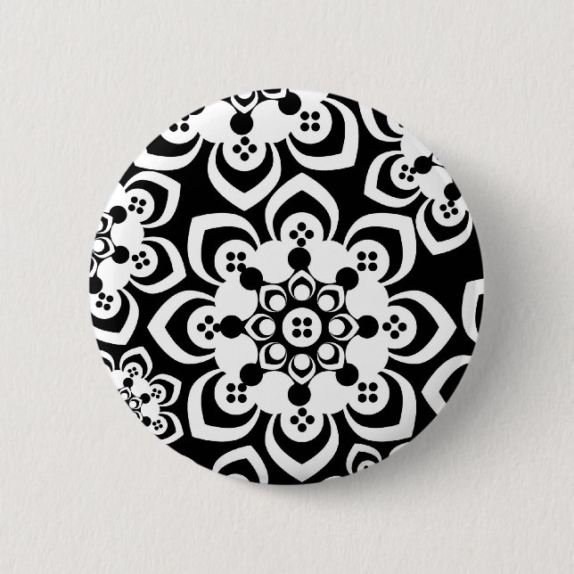 black and white 6 cm round badge (Front)