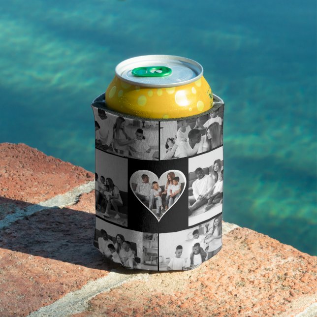 Black and White 7 Photo Collage Can Cooler (In Situ Pool)