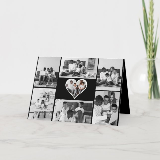 Black and White 7 Photo Collage Card (Front)