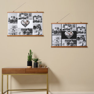 Black and White 7 Photo Collage Hanging Tapestry