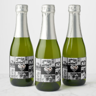 Black and White 7 Photo Collage Sparkling Wine Label