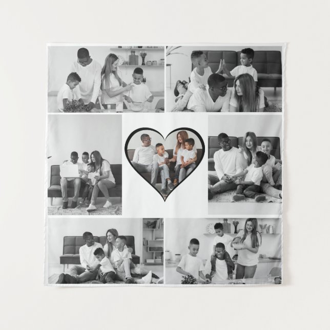 Black and White 7 Photo Collage Tapestry (Front)