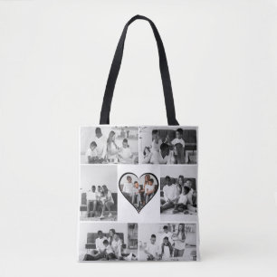 Black and White 7 Photo Collage Tote Bag