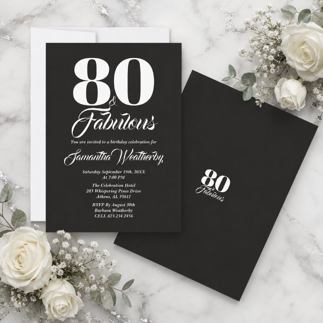Black and White 80 and Fabulous Typography Invitation (Black and White 80 and Fabulous Typography Invitation)