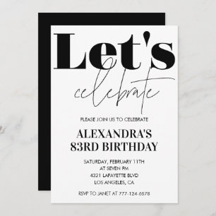 Black and White 83rd birthday invitation Modern