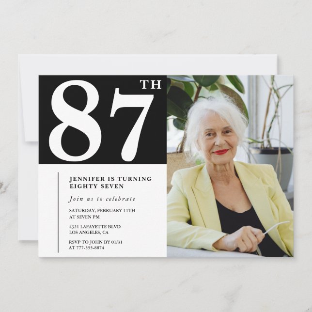 Black and White 87th birthday Invitations Photo (Front)