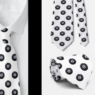 Black and White 8 Ball Billiards Pool Player Cool Tie