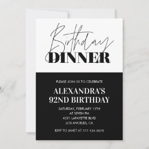 Black and white 92nd birthday invitations Dinner