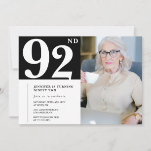 Black and White 92nd birthday Invitations Photo
