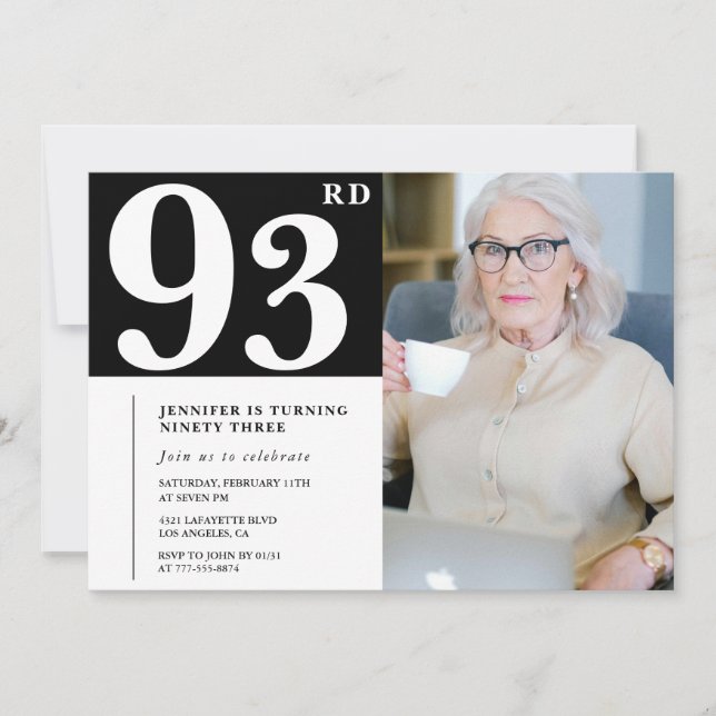 Black and White 93rd birthday Invitations Photo (Front)