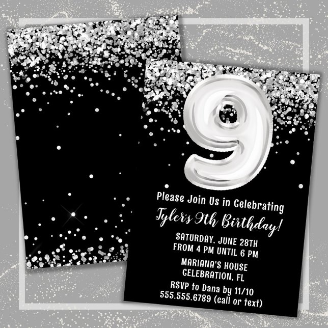 Black and White 9th Birthday Party Invitation (Creator Uploaded)
