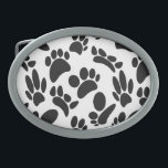Black And White Abstract Art Dog Paw Print Belt Buckle<br><div class="desc">A black and white pattern formed dog paw prints in different angles and sizes.
Custom belt buckles.
Gift idea for dog lovers.</div>