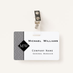 Black and White Abstract Chevron Pattern Monogram ID Badge