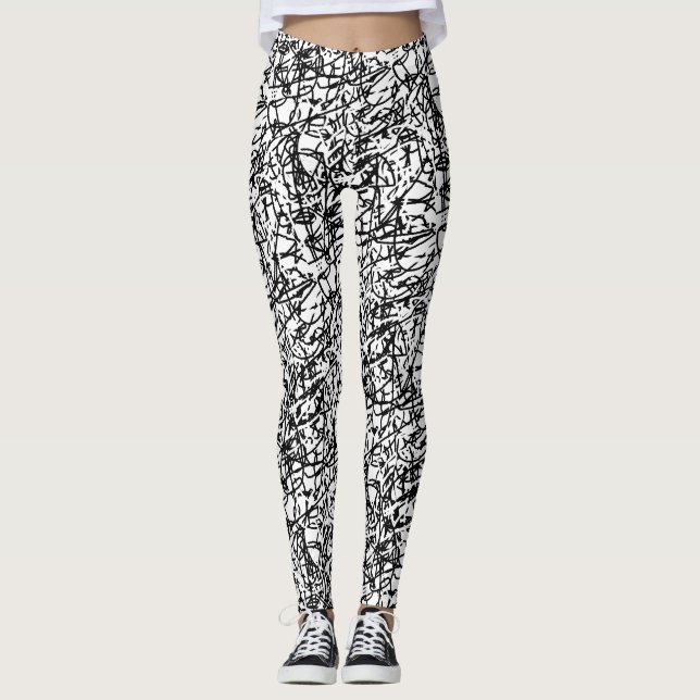 Black and White Abstract Contemporary Leggings (Front)