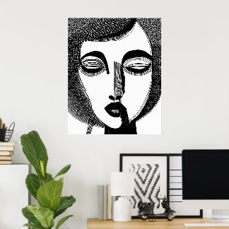 Black and White abstract drawing Poster