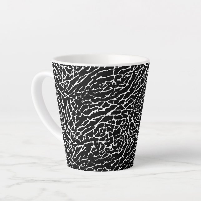 Black and White Abstract Elephant Print Latte Mug (Left Angle)