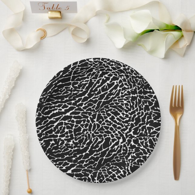 Black and White Abstract Elephant Print Paper Plate (Wedding)