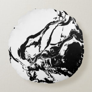 Black and White Abstract Faces Incidental Art Round Cushion
