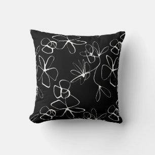 Black and White Abstract Floral  Cushion