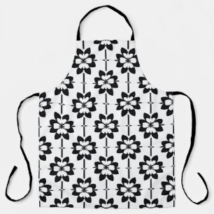 Black and White Abstract Floral Pattern Apron