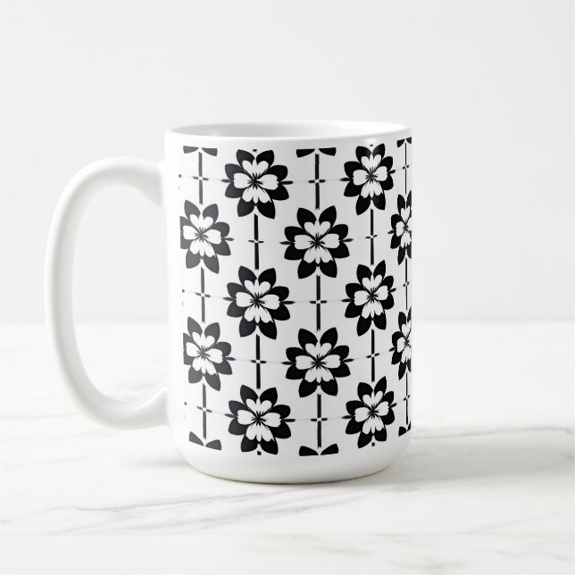 Black and White Abstract Floral Pattern Coffee Mug (Left)