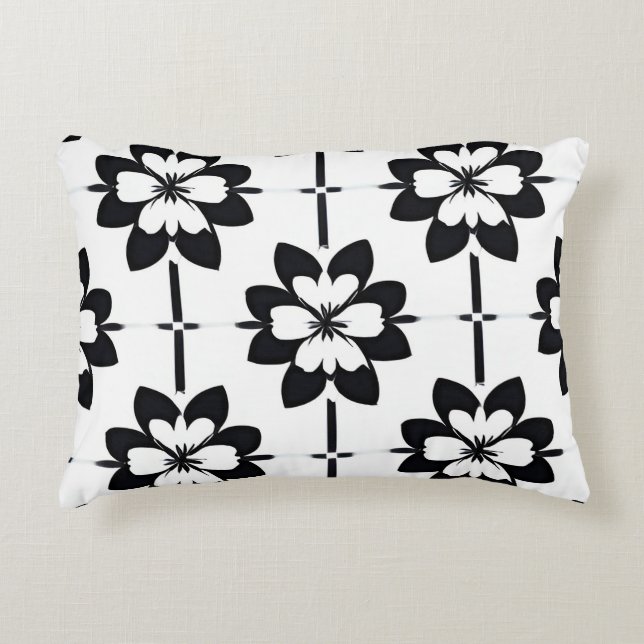 Black and White Abstract Floral Pattern Decorative Cushion (Front)
